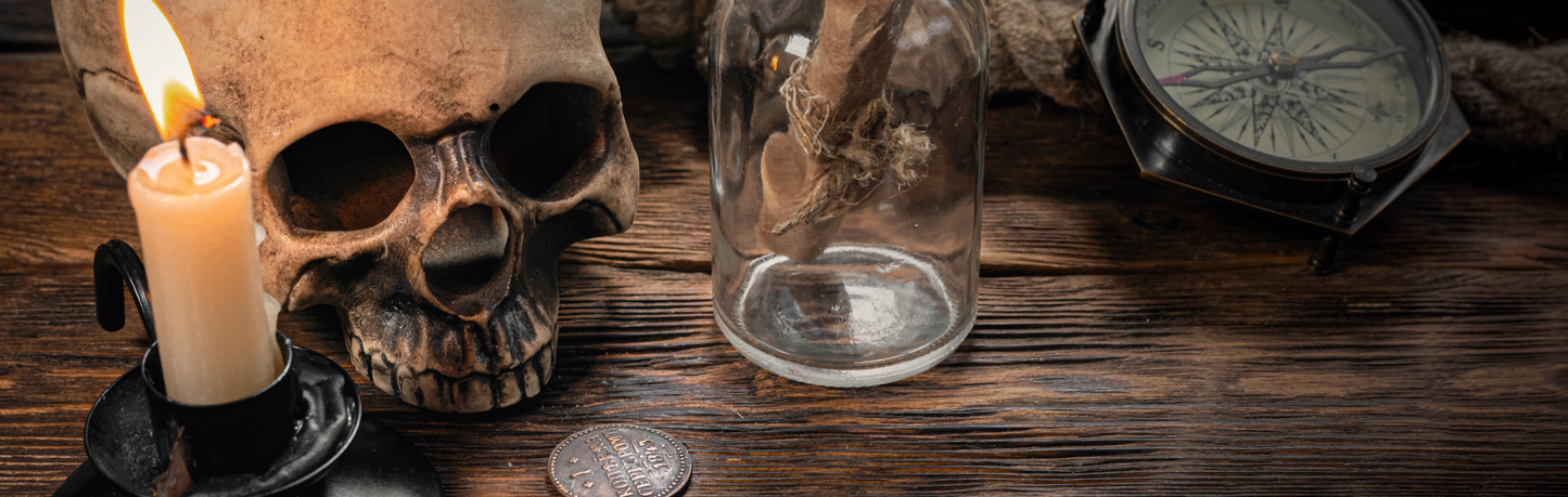 Location Customizable Mini Thin - Nautical Backgrounds SKULL CANDLE AND COMPASS