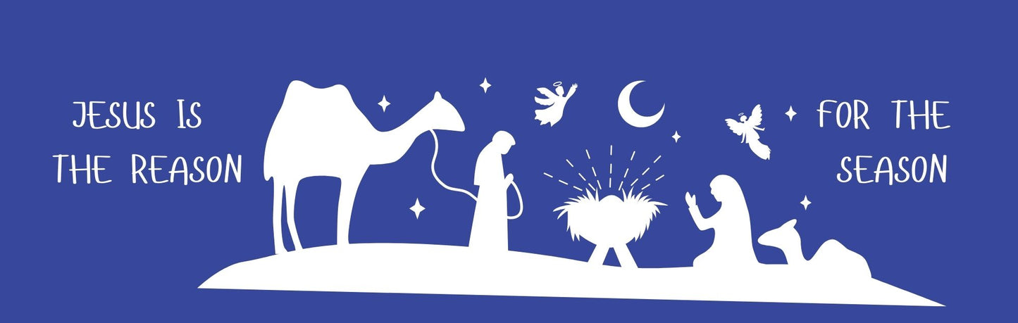 Wall Sign - Christmas Theme OPEN NATIVITY BLUE