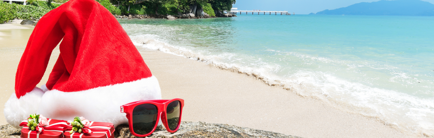 Location Customizable Mini Wall Sign - Christmas Backgrounds SANTA HAT AND SUNGLASSES ON BEACH