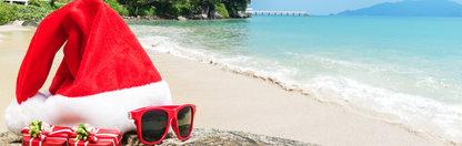 Location Customizable Mini Wall Sign - Christmas Backgrounds SANTA HAT AND SUNGLASSES ON BEACH