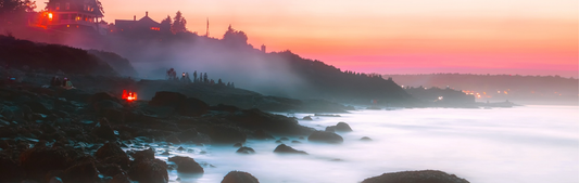 Location Customizable Mini Thin - Island Backgrounds ROCKY COAST WITH HOUSES ON HILL