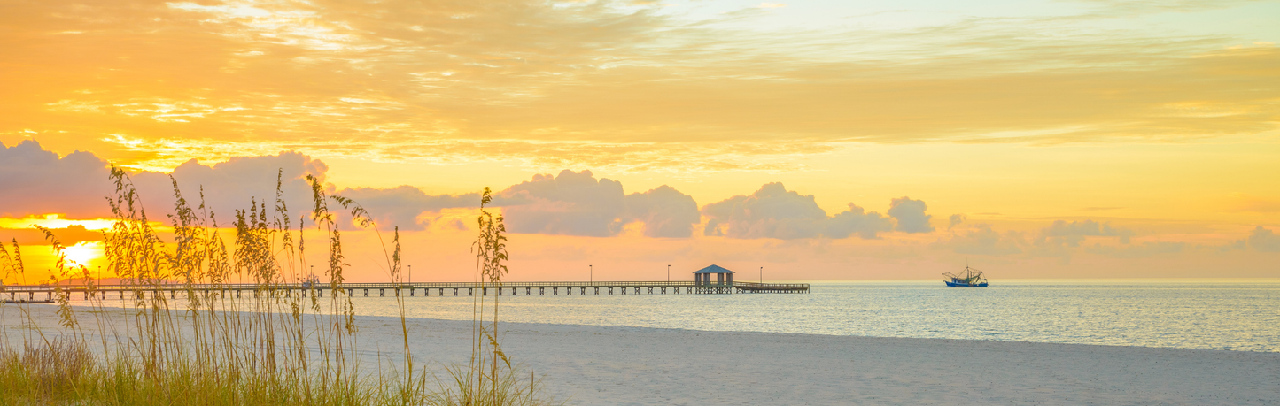 Location Customizable Mini Shelf Sitter - Piers & Boardwalk Backgrounds BEAUTIFUL SUNSET OVER FISHING PIER