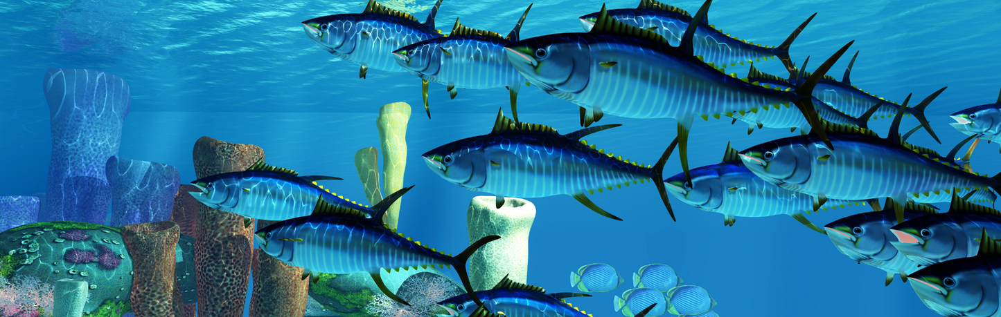Location Customizable Mini Shelf Sitter - Ocean Backgrounds BLUE FISH
