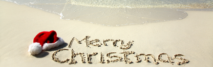 Location Customizable Mini Thin - Christmas Backgrounds SANTA HAT WITH MERRY CHRISTMAS ON BEACH
