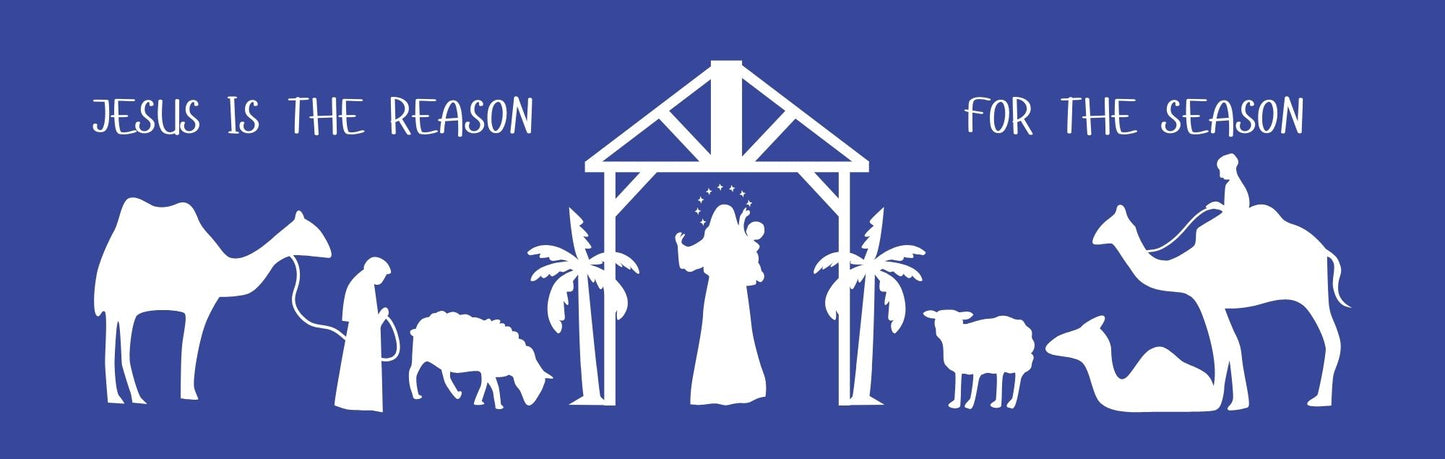 Wall Sign - Christmas Theme NATIVITY WITH CAMELS BLUE