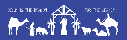 Wall Sign - Christmas Theme NATIVITY WITH CAMELS BLUE