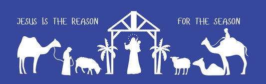 Wall Sign - Christmas Theme NATIVITY WITH CAMELS BLUE