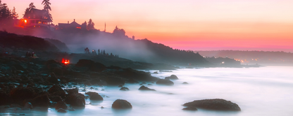 Location Customizable Magnet - Island Backgrounds ROCKY COAST WITH HOUSES ON HILL