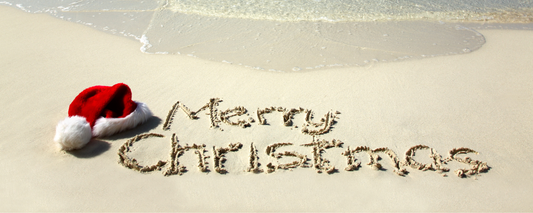 Location Customizable Magnet - Christmas Backgrounds SANTA HAT WITH MERRY CHRISTMAS ON BEACH