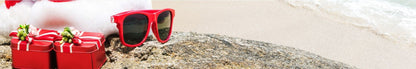 Location Customizable Shelf Sitters - Christmas Backgrounds SANTA HAT AND SUN GLASSES