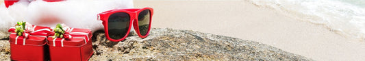 Location Customizable Shelf Sitters - Christmas Backgrounds SANTA HAT AND SUN GLASSES
