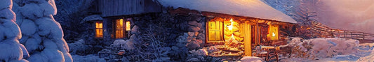 Location Customizable Shelf Sitters - Christmas Backgrounds SNOWY CABIN