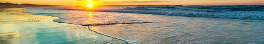 Location Customizable Shelf Sitters - Beach Backgrounds SUNSET OVER WATER WAVES