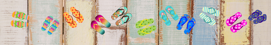 Location Customizable Shelf Sitters - Beach Backgrounds FLIP FLOPS ON PASTEL STRIPE