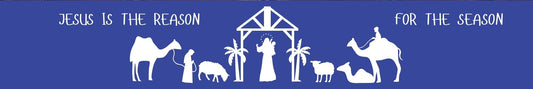 Mini Shelf Sitter - Christmas Theme NATIVITY WITH CAMELS BLUE